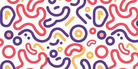 Colorful abstract shapes and geometric forms in a seamless pattern