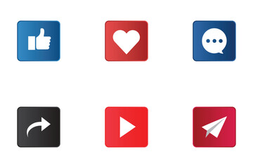 Social Media Icon Set – Like, Heart, Comment, Share, Play, Send Symbols Collection