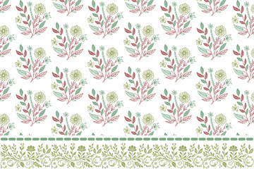 sketch embroidery design. floral seamless repeat. hand drawn pattern texture. border one line textile. outline botanical artwork. modern petal style

