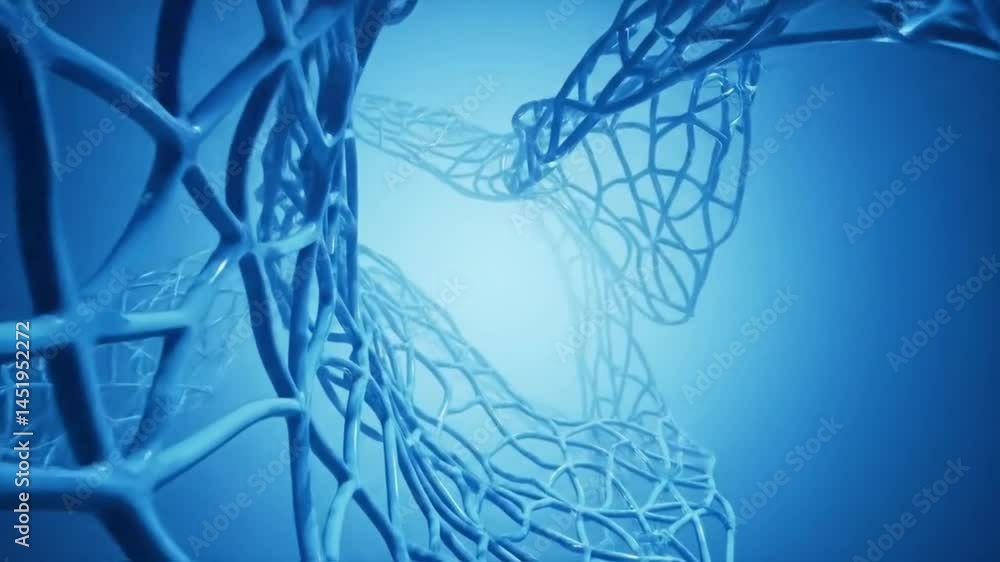 Poster abstract blue wireframe structure animation with interconnected lines and geometric shapes