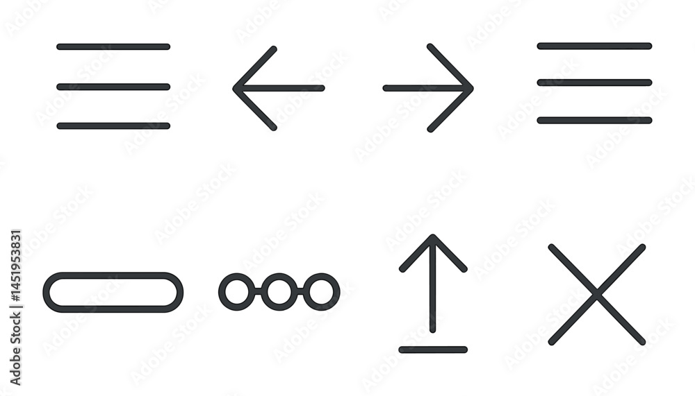 Poster navigation and user interface line icons set – outline, ux, directional symbols