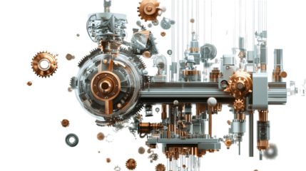 Floating low-impact manufacturing process optimizer, isolated, PNG format, transparent background. Varient 4