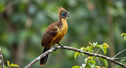 Tropical Hoatzin Bird Captured While Vocalizing Emitting Distinct Calls