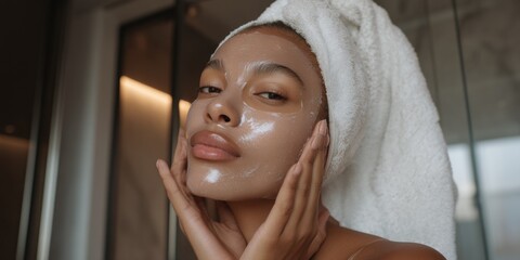 Skincare Ritual With Cream and Towel Headwrap