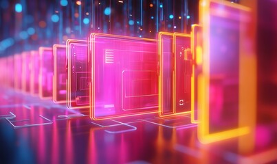 Futuristic digital document management interface with abstract network grid and organized file system
