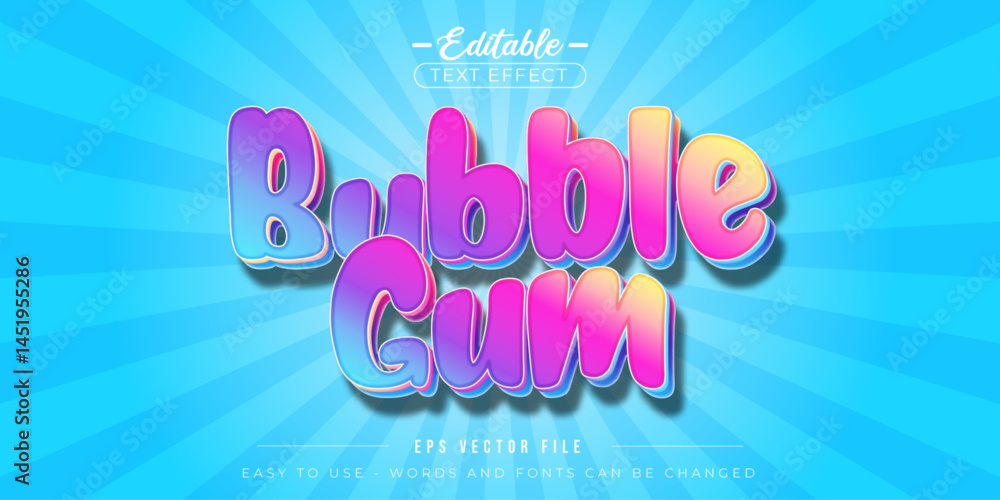 Poster bubble gum color text style, editable text effect.