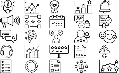 Naklejka premium Feedback and Customer Service Vector Icons - 25 Line Icons for Engagement, Ratings, and Surveys