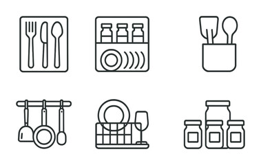 Kitchen tools linear icons set &ndash; outline, utensils, cooking equipment symbols