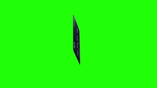 Realistic 3D credit card rotating 360 degrees on green screen background&mdash;isolated banking animation for finance and fintech ads
