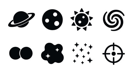 Space and astronomy silhouette icons set – galaxy, cosmic, celestial symbols