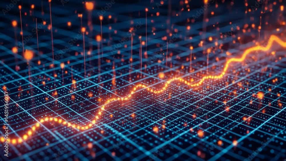 Poster futuristic glowing data stream animation with digital grid and light wave effects. perfect for techn