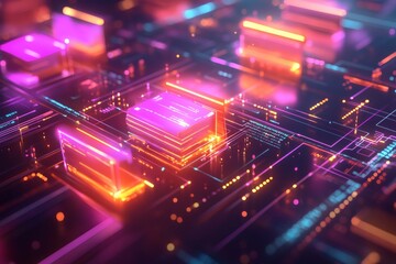 Obraz premium Futuristic digital document management interface with abstract network grid and organized file system 