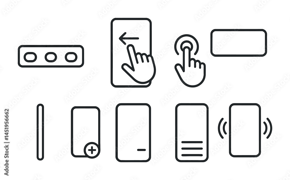 Poster gesture and interface line icons set – outline, ui, touch and swipe symbols