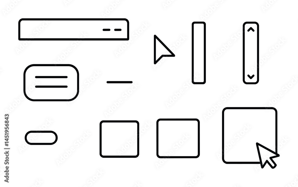 Aufkleber user interface outline icons set - linear, wireframe, ui and ux design symbols