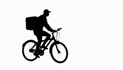 Obraz premium Courier riding bicycle silhouette, black and white delivery concept