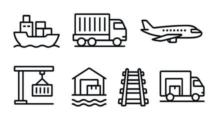 Transportation and logistics line icons set – outline, cargo, shipping illustrations