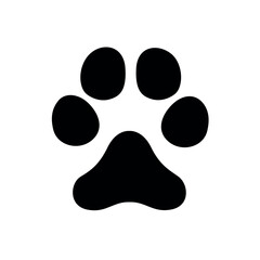 Vector simple cute pet dog paw black icon or symbol isolated on white background