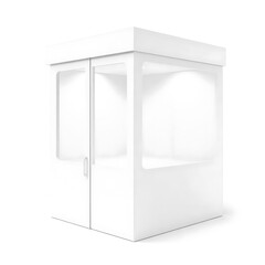 Transparent white cube booth with glass walls