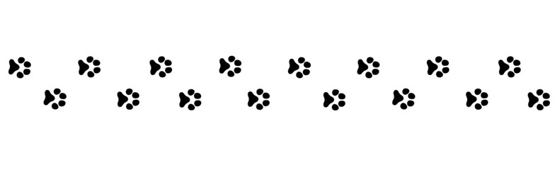 Vector decorative simple pet dog black tracks in a straight line seamless pattern on white background