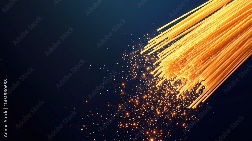Poster golden strands of light burst against a dark background, creating a mesmerizing visual effect