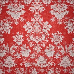 Rich red damask flocking on crisp white, vintage style , flock texture, art, damask