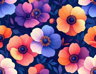 Vibrant Floral Anemone Pattern Background