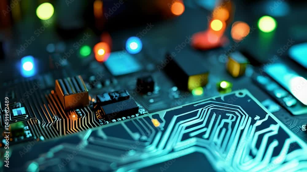 Poster close-up of circuit board with glowing components