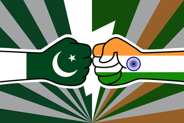 Flag fist pakistan vs flag fist india. Tensions, war between India and Pakistan. Nuclear war. Military, political confrontation, crisis in diplomatic relations. Vector flat illustration