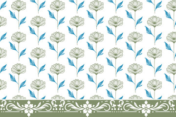 embroidery floral sketch. seamless outline pattern. one line textile design. border repeat texture. modern hand drawn petals. botanical abstract artwork

