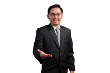 Confident young Asian businessman offering a handshake isolated on transparent background