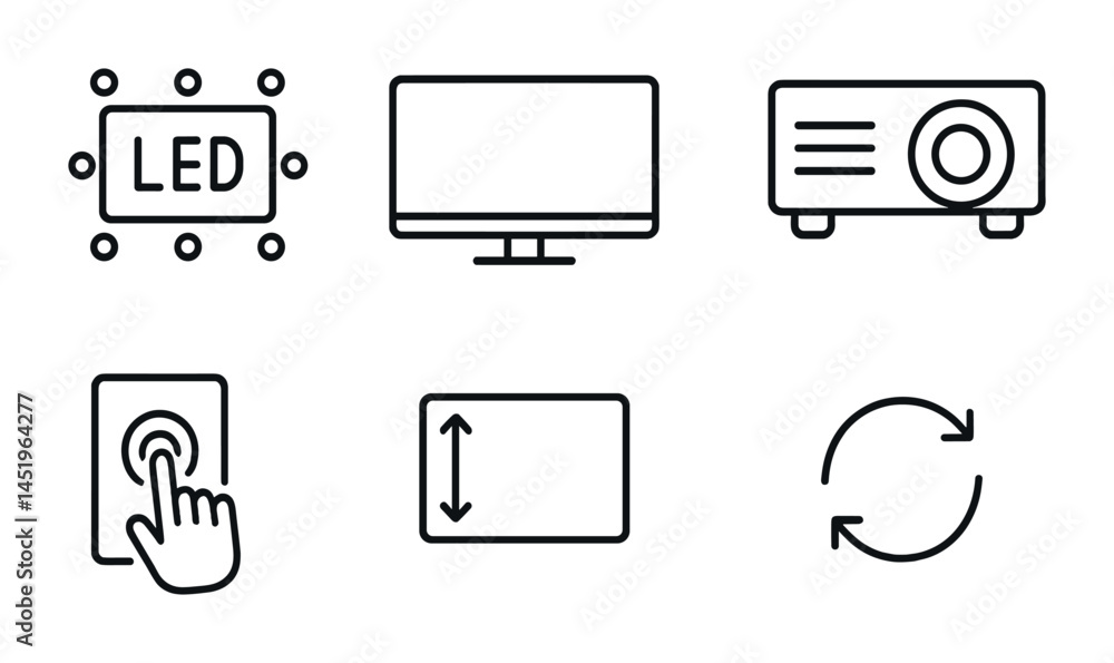 Poster electronics and gadgets line icons set – outline, thin line, tech and device symbols