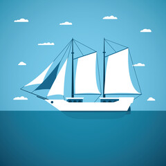 Vector concept of river ocean and sea sailing boat