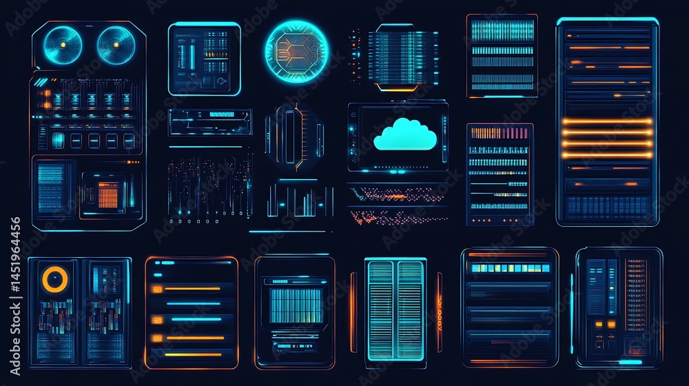 Poster futuristic tech ui elements.