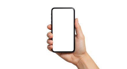 Hand Holding Phone with Blank White Screen
