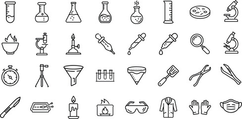 Fundamental Laboratory Equipment Icons for Scientific Research and Education.
