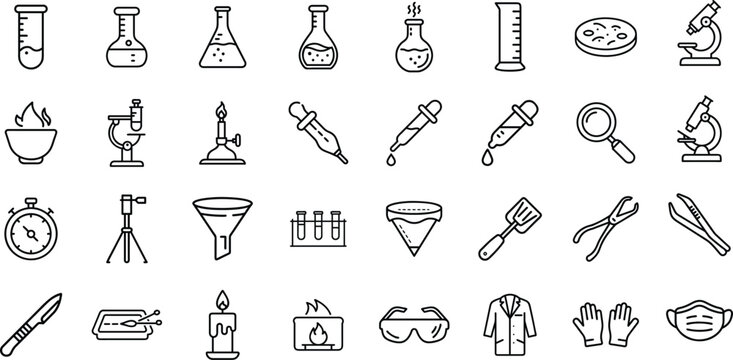 Fundamental Laboratory Equipment Icons for Scientific Research and Education.