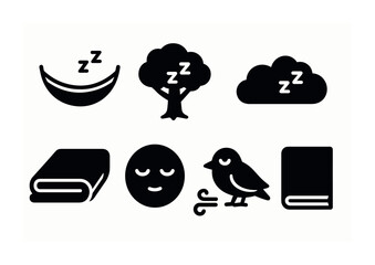 Fototapeta premium Sleep symbols and relaxation icons for restful themes and designs