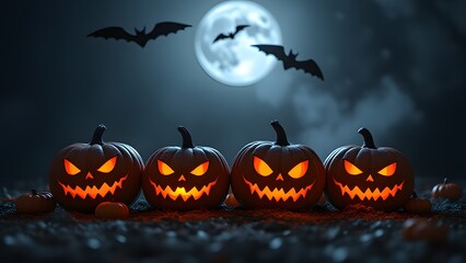 Obraz premium Spooky Halloween Jack O Lanterns Night Scene