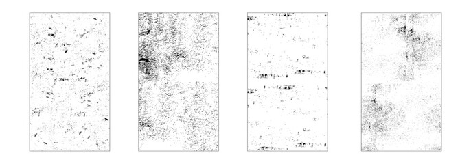 Grunge texture monochrome set elements with spotted canvases, traces soot or scratches caused by wear and tear vector illustration