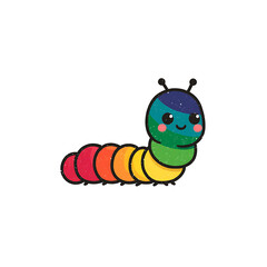 A whimsical illustration of a cute caterpillar with a gradient color scheme, conveying a sense of joy and playfulness on a clean, white backdrop.