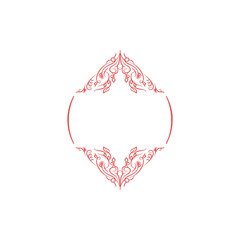 Antique Red Ornamental Frame. Floral Border for Stationery and Prin