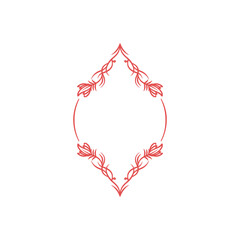 Antique Red Ornamental Frame. Floral Border for Stationery and Prin