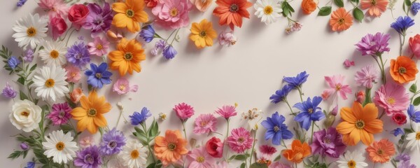Stunning display of colorful spring flowers on a delicate paper background ,  stock, spring flowers