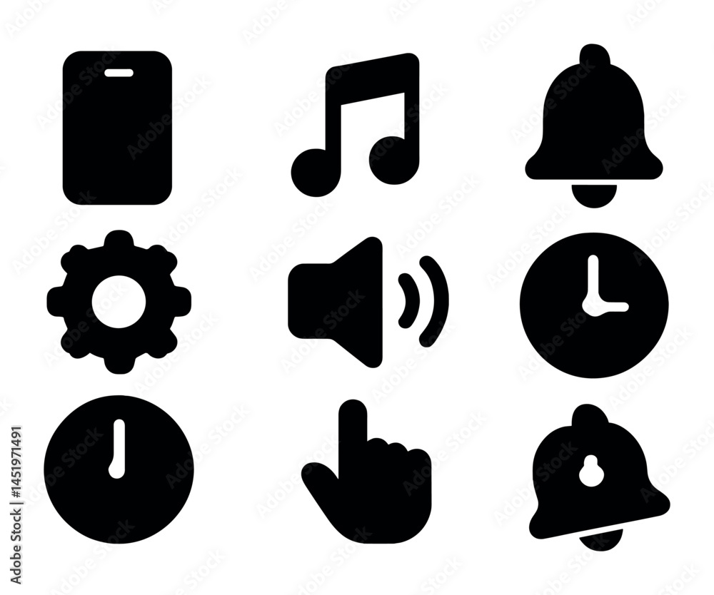 Poster essential ui solid icons set – filled, interface, digital design symbols