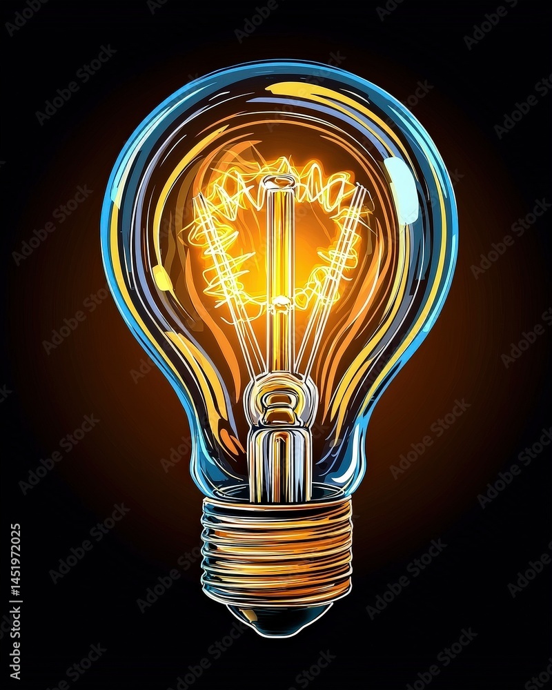 Poster brightly glowing light bulb illuminating a dark space with a warm and inviting radiance surrounding 