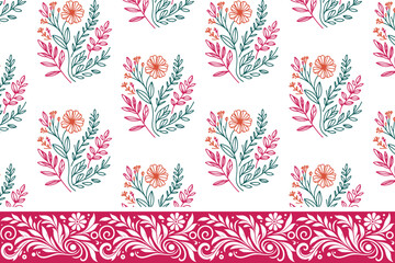 one line seamless floral. border sketch embroidery. textile botanical artwork. minimal hand drawn pattern. repeat abstract texture. outline petal design

