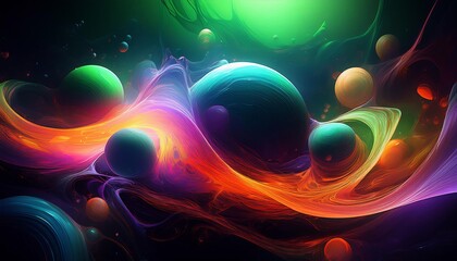 Colorful abstract smoke and spheres creating a dreamlike atmosphere
