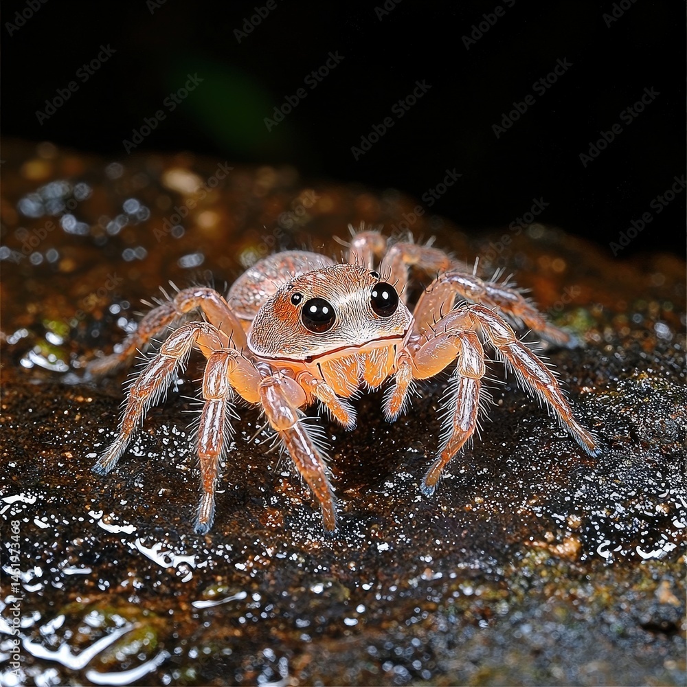 Poster fascinating view of a jumping spider in action highlighting its agile movement and natural habitat