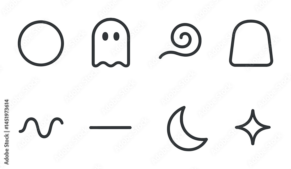Poster minimalist outline icons set – simple symbols for clean design and branding