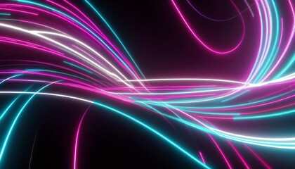 Naklejka premium Neon light trails flowing on dark background